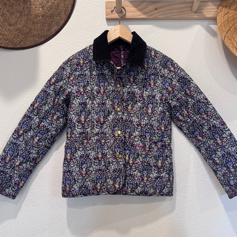 Barbour Girls Purple Floral Quilted Daisy Liddesdale Jacket size L 10/11